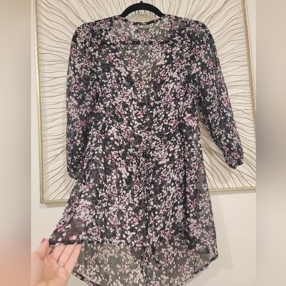 Old Navy Sheer Abstract Floral V Neck Maternity Babydoll Tunic Top Blouse Medium - Picture 7 of 12